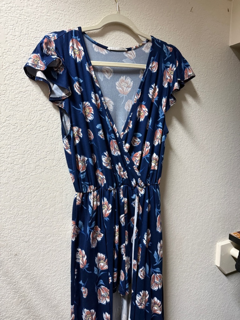 Navy Floral Wrap Maxi Romper Dress